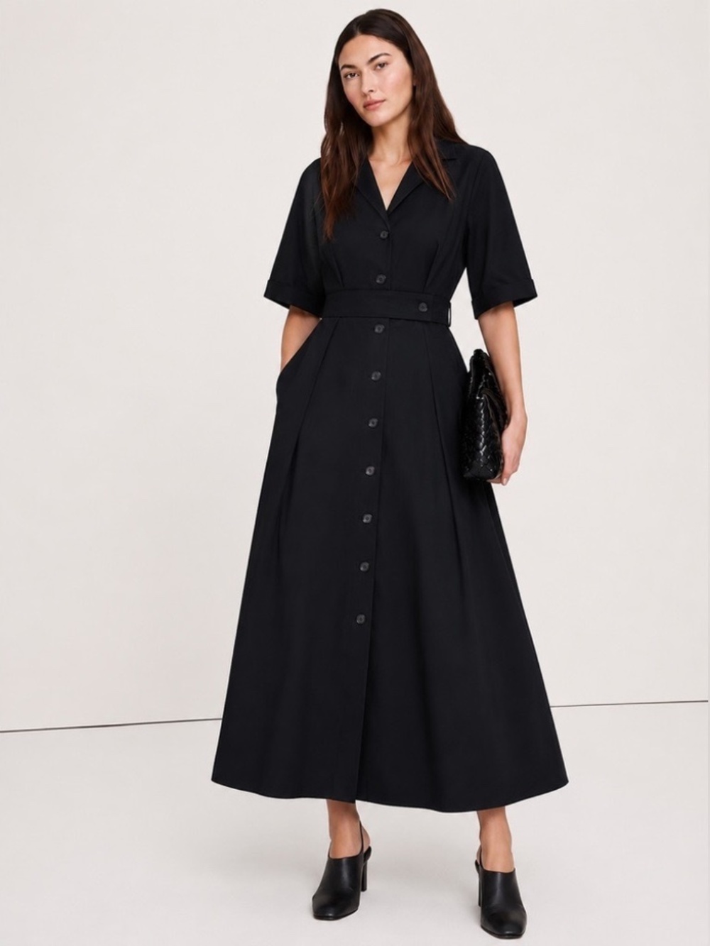 NWT Banana Republic Stretch-Poplin Shirtdress // Black #873129